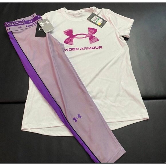 NWT Under Armour Leggings & Tee Set Girls Youth Size Large
